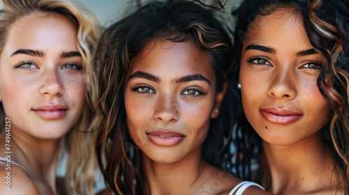 Portrait of diverse group of beautiful women with natural beauty, closeup