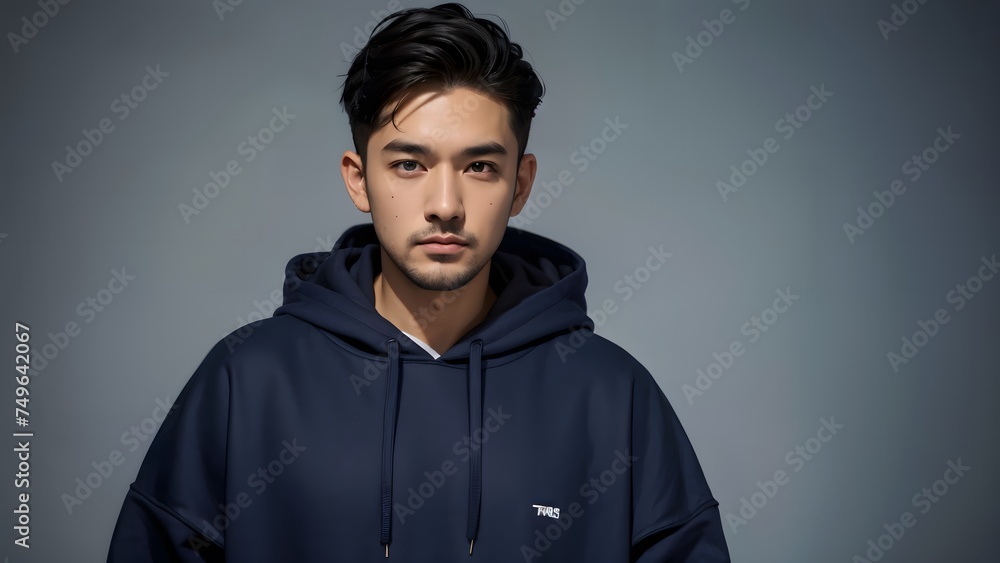 Obraz premium 見つめるパーカーを着た男性