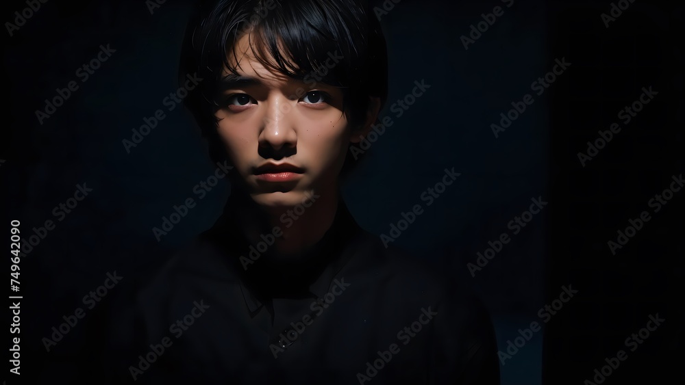 暗闇の中で見つめる男性 暗闇の中で見つめる男性