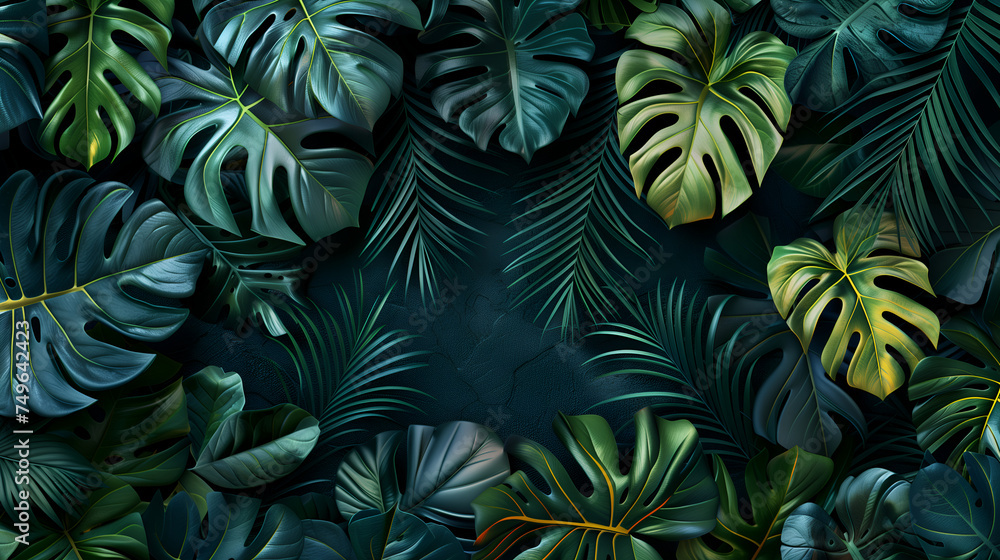 background of tropical leaves, monstera and palm leaf for background background of tropical leaves, monstera and palm leaf for background