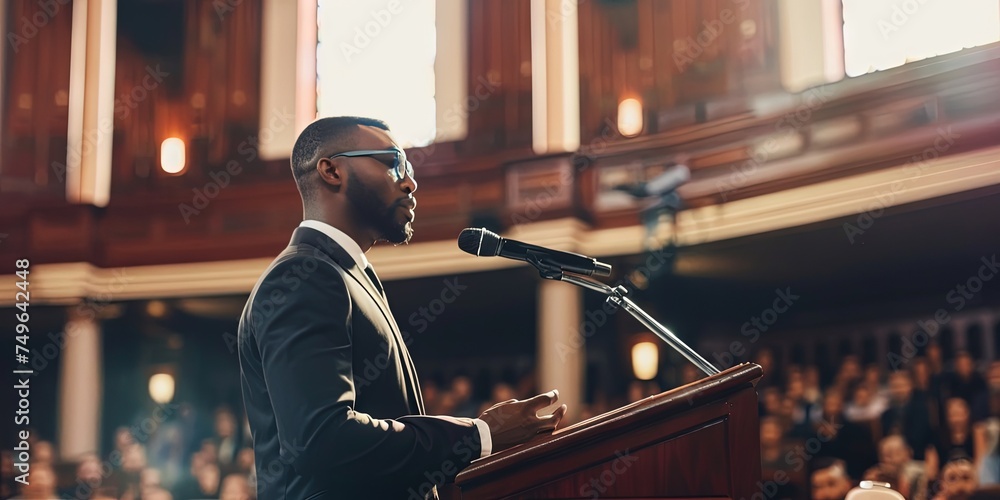 Obraz premium Preacher giving sermon during the Sunday service at church