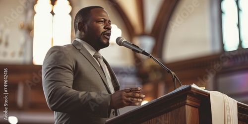Preacher giving sermon during the Sunday service at church