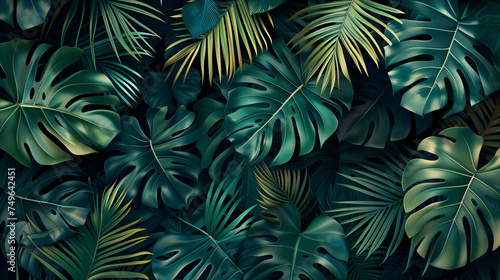 background of tropical leaves  monstera and palm leaf for background