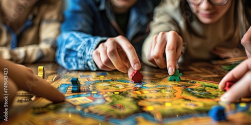 Family game night - playing a fictional board game with multiple players © Brian