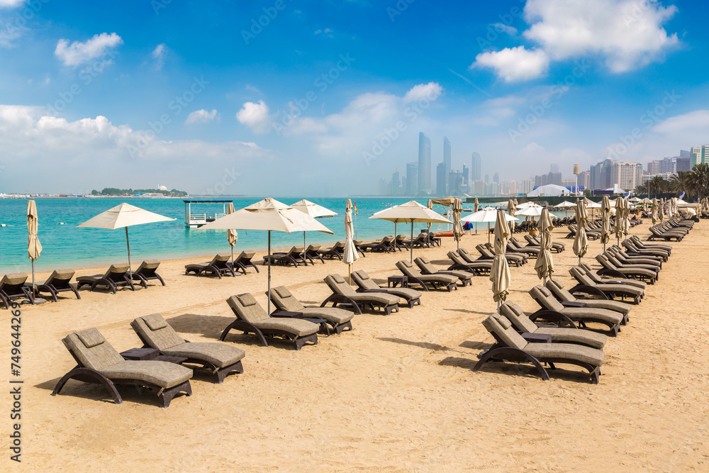 Sunbeds at the beach in Abu Dhabi