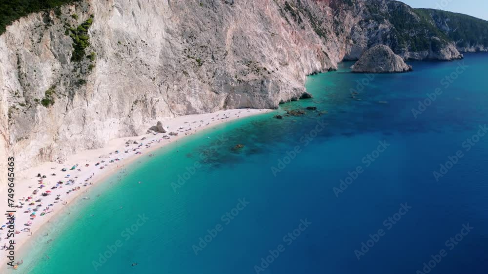 Aerial view of famous beach with turquoise azure sea water, cliffs and colorful lanscape in Greek island Lefkada Aerial view of famous beach with turquoise azure sea water, cliffs and colorful lanscape in Greek island Lefkada