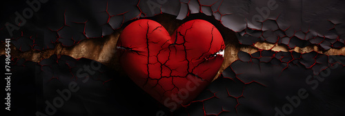 Metaphorical Visualization of A Broken Heart Displaying the Scars of Emotional Turmoil photo