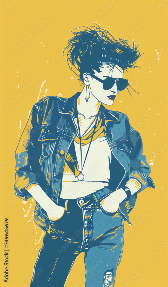 Retro Fashion Woman with Blue Sunglasses Illustration Retro Fashion Woman with Blue Sunglasses Illustration