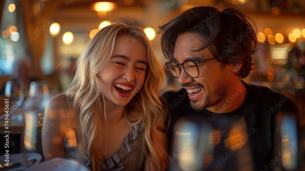 An adorable young couple on a date and happily having a great time. An adorable young couple on a date and happily having a great time.