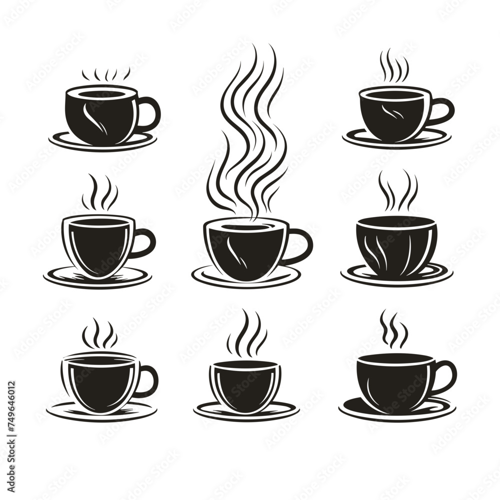 Obraz premium cup of coffee with steam icon vector illustration isolated transparent background logo, cut out or cutout t-shirt print design, poster, products or packaging design