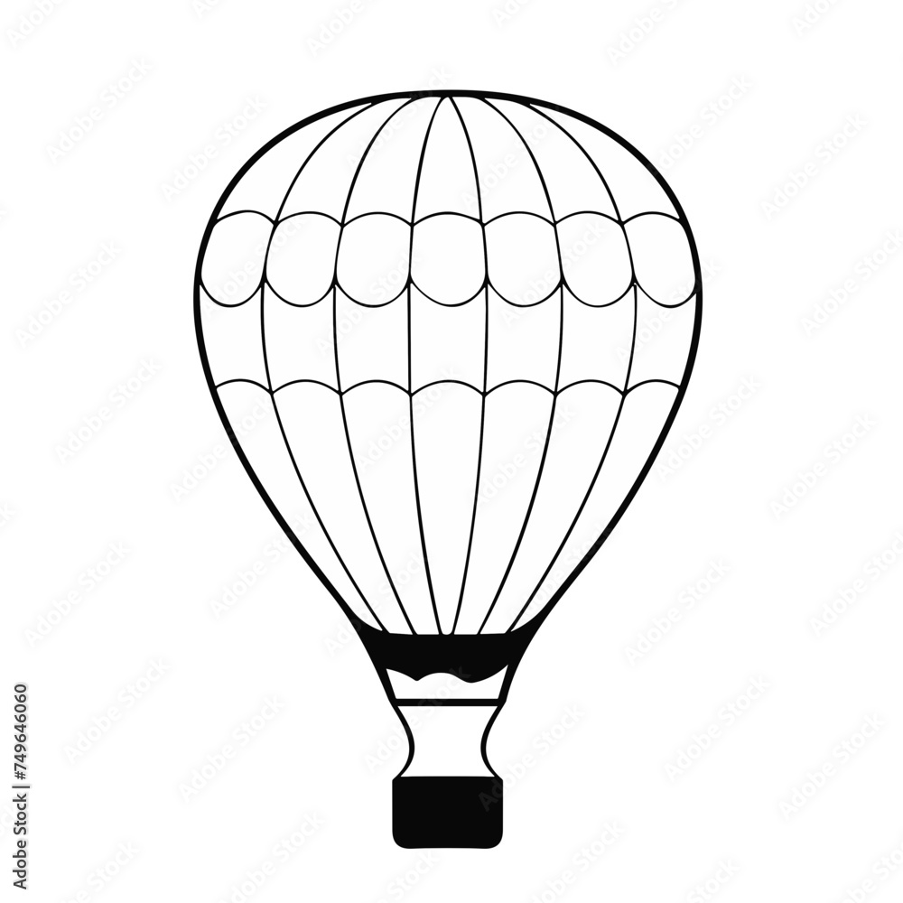 Obraz premium hot air balloon icon black and white vector illustration isolated transparent background logo, cut out or cutout t-shirt print design