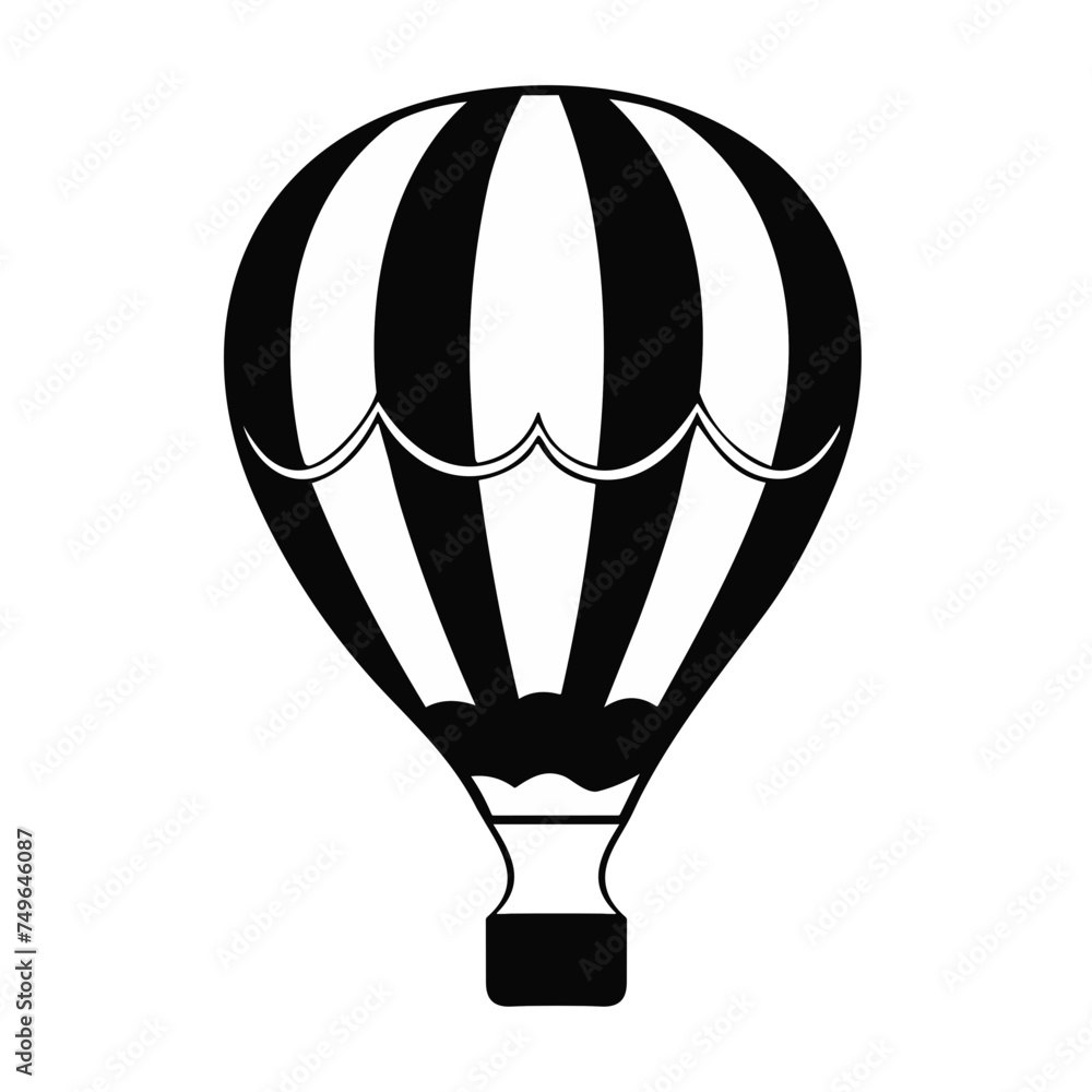 Obraz premium hot air balloon icon black and white vector illustration isolated transparent background logo, cut out or cutout t-shirt print design