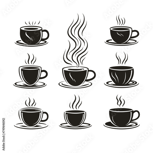 set of cup of coffee with steam icon vector illustration isolated transparent background logo  cut out or cutout t-shirt print design