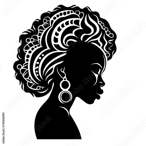 silhouette of a black beautiful african american ethnic woman person  black and white vector illustration isolated transparent background logo, cut out or cutout t-shirt print design