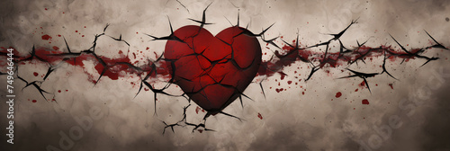Metaphorical Visualization of A Broken Heart Displaying the Scars of Emotional Turmoil photo