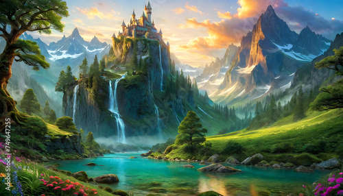 Fantasy Landscape  Fictional  Dreamlike  Imaginary  Magical  Enchanted  Unreal  Mythical  Surreal  Wonderland  Fairy Tale  Epic  Whimsical  Adventure  AI Generated