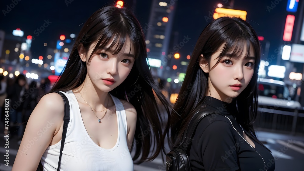 夜の街で見つめる女性 夜の街で見つめる女性