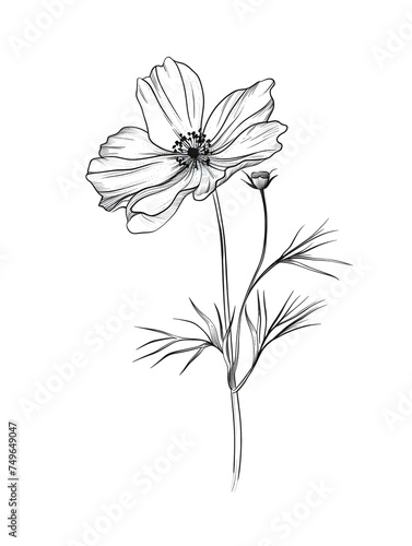 cosmos flower minimalism clipart drawing, isolated on white background