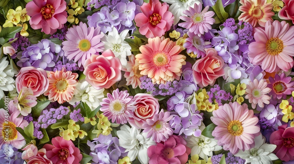 Flowers wall background with amazing spring flowers Flowers wall background with amazing spring flowers