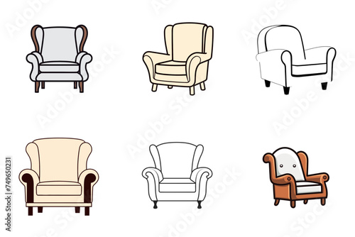 set of chair or armchair icon black and white vector illustration isolated transparent background logo, cut out or cutout t-shirt print design