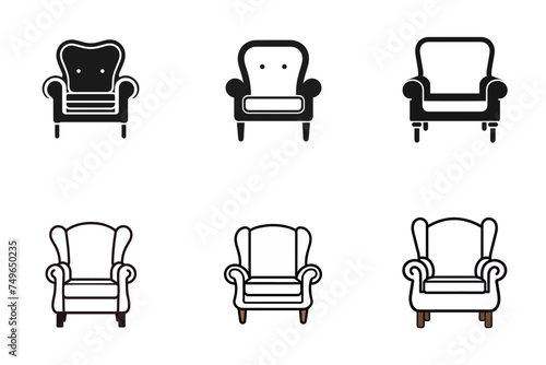 set of chair or armchair icon black and white vector illustration isolated transparent background logo, cut out or cutout t-shirt print design