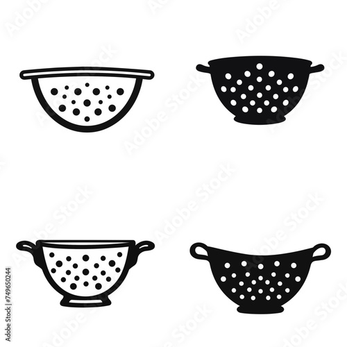 set of utensils colander strainer cullender black and white vector illustration isolated transparent background logo, cut out or cutout t-shirt print design