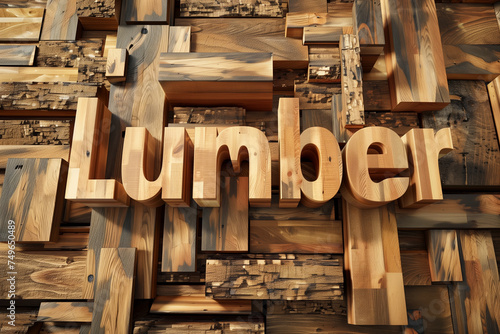 a lumber sign made of wood surrounded by lumber 