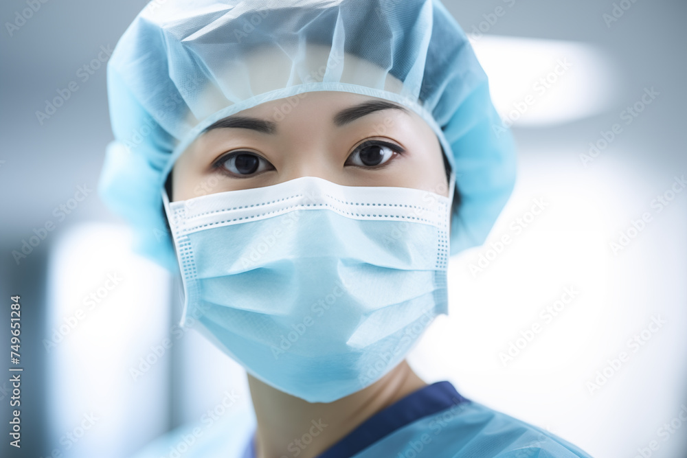 Close Up Of Dedicated Asian Healthcare Professional in Surgical Mask - Medical Hero Close Up Of Dedicated Asian Healthcare Professional in Surgical Mask - Medical Hero