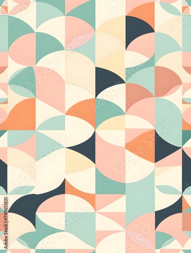 seamless pattern background, featuring iconic 1960s elements like geometric shapes and pastel colors, filling the page harmoniously. Created Using: vintage color palette, geometric precision, pastel h
