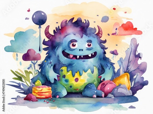 monster watercolor illustrtaion photo