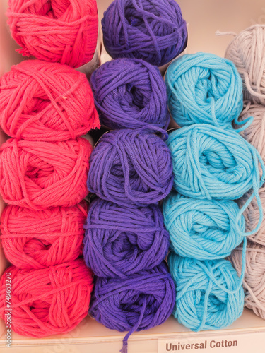 Colorful Yarn Balls Arranged Neatly