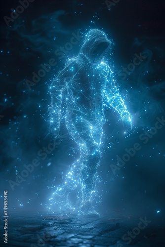 A holographic person depicting artificial intelligence.