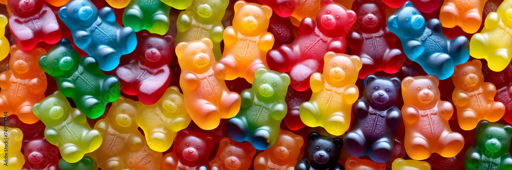 Fototapeta premium Colorful background made of gummy bears. View from above. Jelly candy background