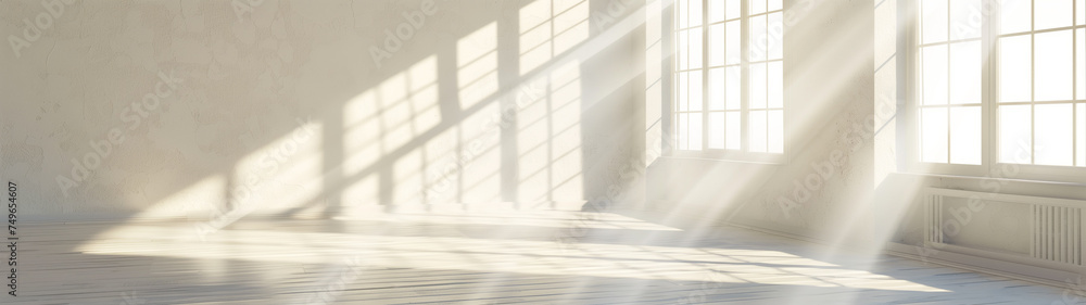A White Room with a Corner Window, Illuminated by Golden Light A White Room with a Corner Window, Illuminated by Golden Light