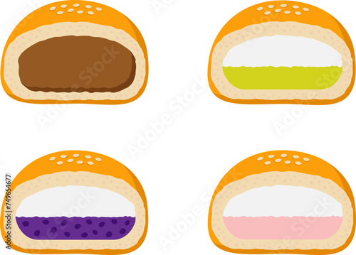 Sweet whipped cream bread icon set,
달콤한 생크림빵 아이콘 세트