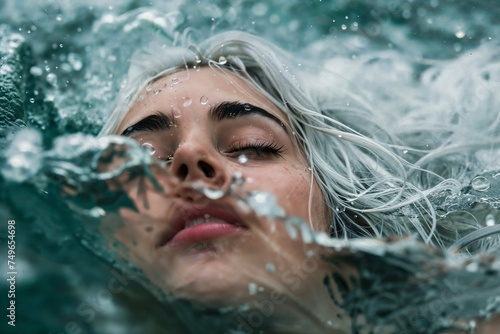 Portrait of a young woman in water, woman underwater, girl underwater, authentic, woman in swimming pool