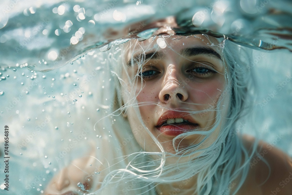 Portrait of a young woman in water, woman underwater, girl underwater, authentic, woman in swimming pool Portrait of a young woman in water, woman underwater, girl underwater, authentic, woman in swimming pool