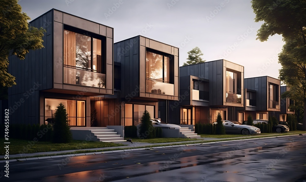 modern cozy house with parking and pool for sale or rent in luxurious style. - obrazy, fototapety, plakaty 