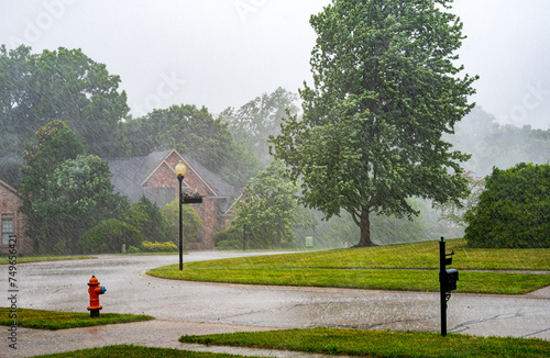 Thunderstorm in residential neighborhood
