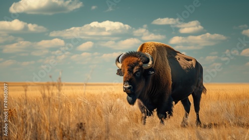 Majestic bison standing in a vast golden field