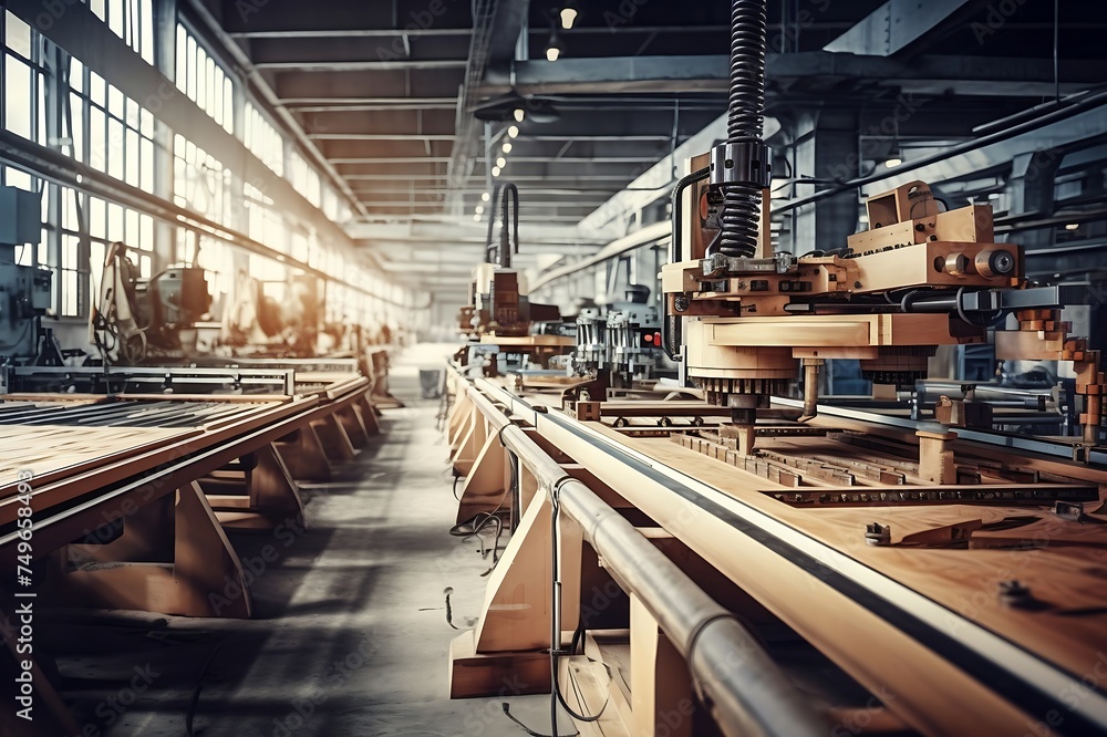 Fototapeta premium Production line of the wooden floor factory