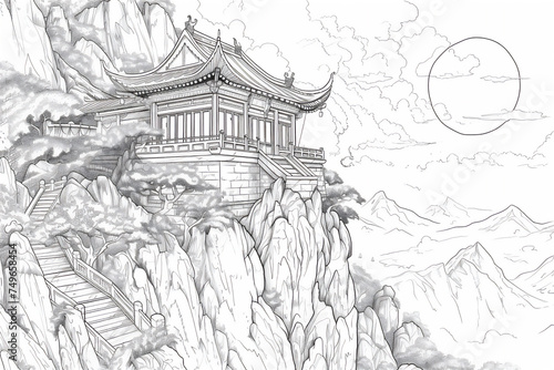 Wallpaper Mural Coloring pages of china traditional house on the edge of rock cliff Torontodigital.ca