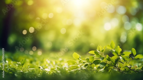 Sunlight in the green forest. Beautiful nature background with sunlight.