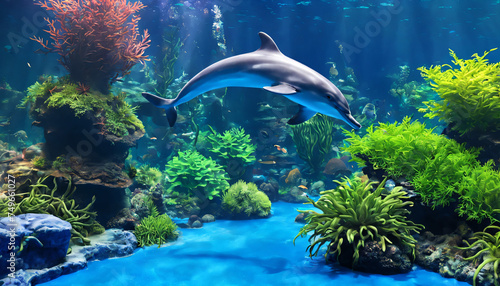Dolphin swimming in a coral reef