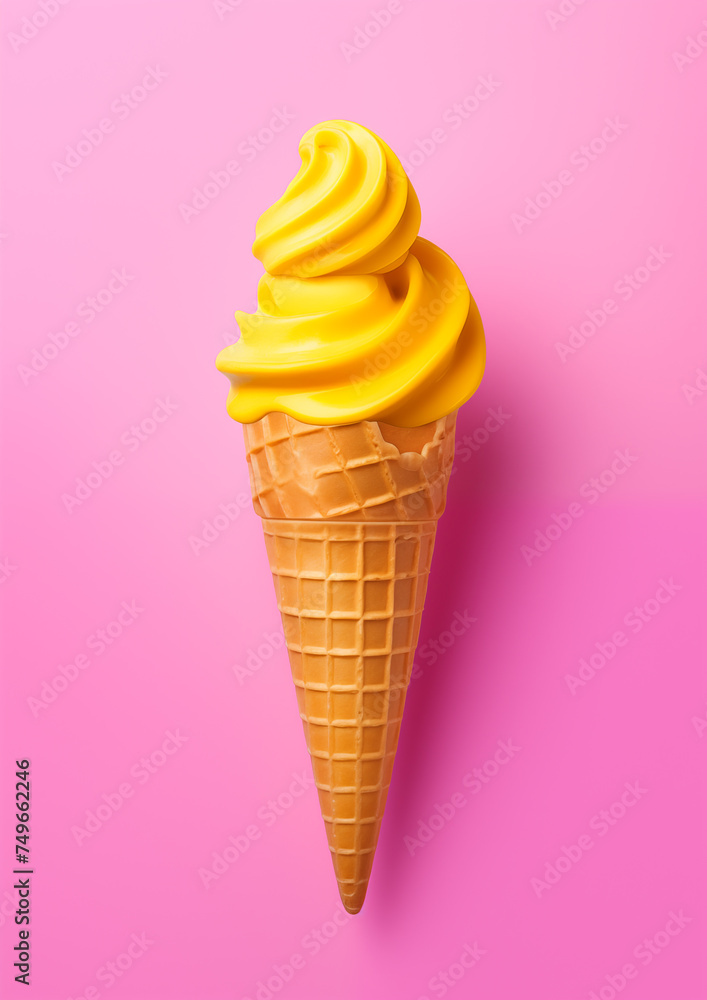 ice cream on pink background. Top view with copy space.. Minimal summer composition. ice cream on pink background. Top view with copy space.. Minimal summer composition.