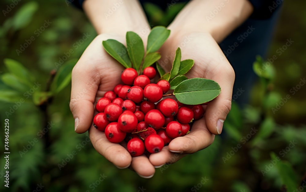 Fresh Bearberry. Hand holding Bearberry fruits Fresh Bearberry. Hand holding Bearberry fruits