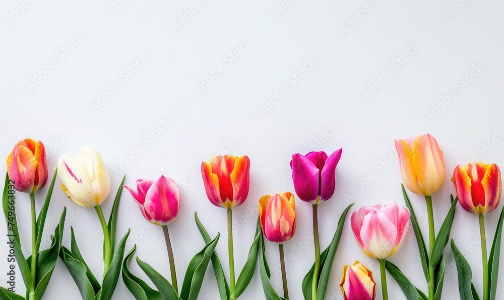 colorful tulips on white background. for greeting cards
