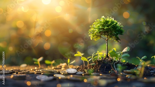 tree growing of accumulating wealth coin money investment overtime and building retirement or capital assets portfolio   success in business and startups or income of trading and dividend stock market
