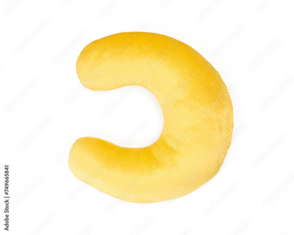 One yellow travel pillow isolated on white, top view One yellow travel pillow isolated on white, top view