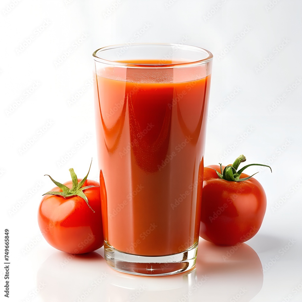 tomato freshly squeezed juice in a glass cup with ice. The drink is isolated on a white background. tomato freshly squeezed juice in a glass cup with ice. The drink is isolated on a white background.